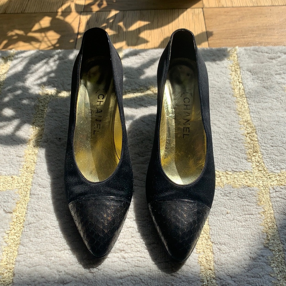Authentic Chanel Satin Python Kitten Heel